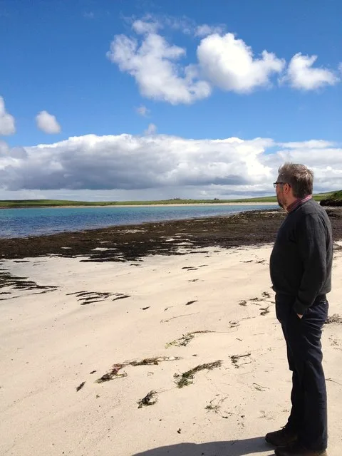 The sheltered golden sandy beach at Sands of Evie (Aikerness) on the north-west Mainland of Orkney, looking towards Eynhallow