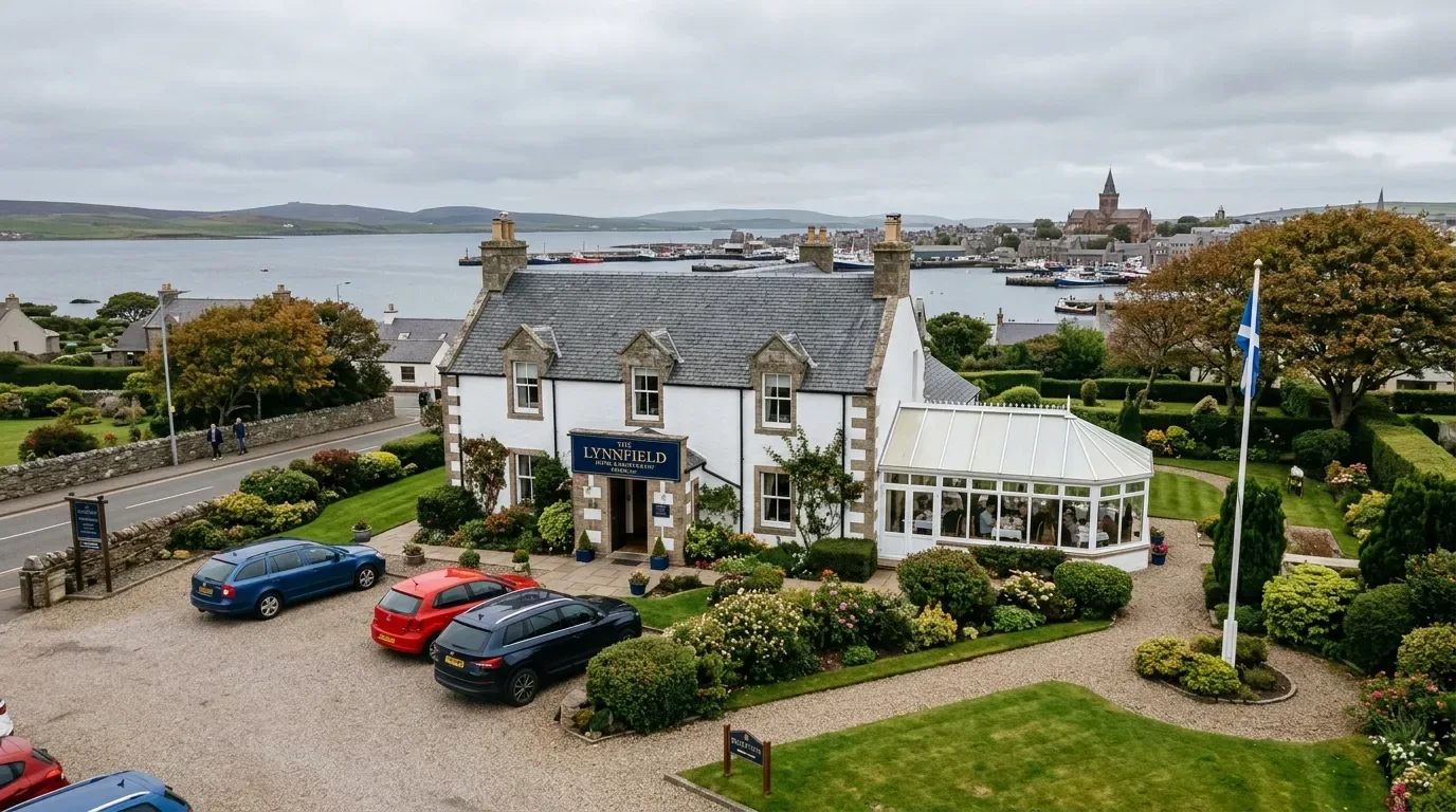 The Lynnfield Hotel in Kirkwall, a country-house-style stone hotel set in private gardens beside the Highland Park distillery, on the south-western edge of the town