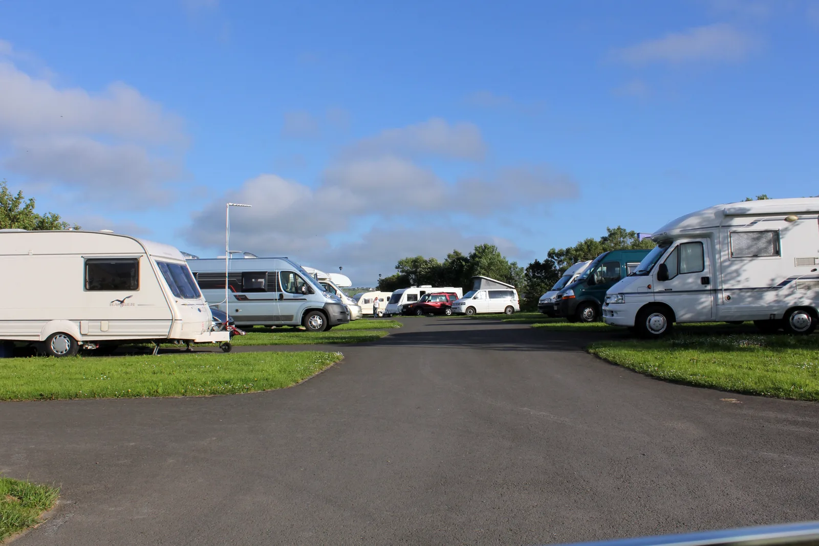 The Pickaquoy Centre campsite on Peerie Sea Loan in Kirkwall, Orkney, with hardstanding and grass pitches