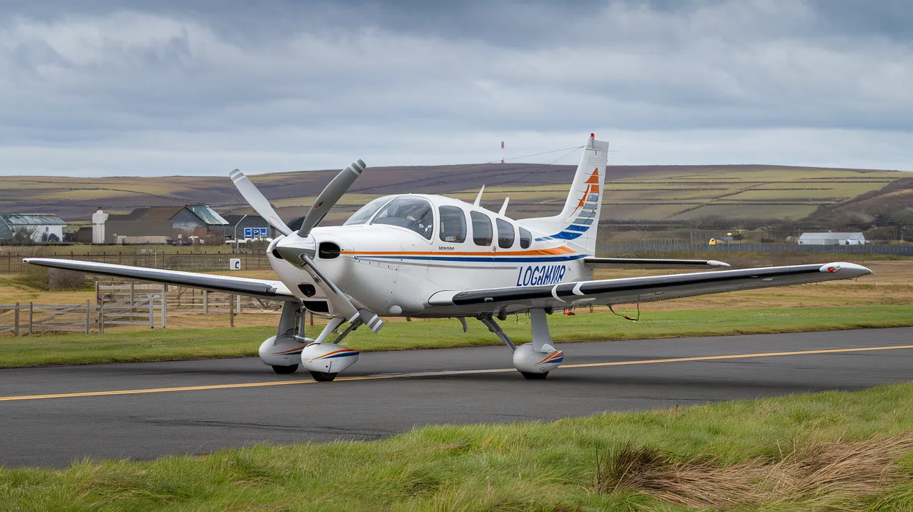 Loganair aircraft on the runway at Papa Westray airport.