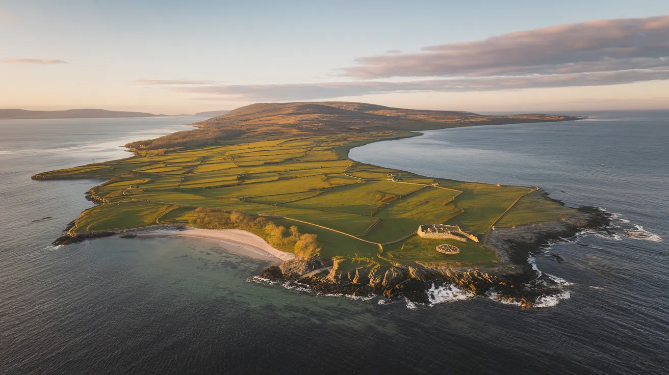 Aerial view of Papa Westray, Orkney.