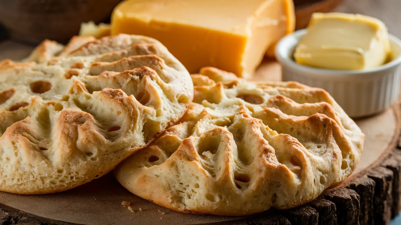 Freshly baked Orkney Bere Bannocks served with butter and cheese.