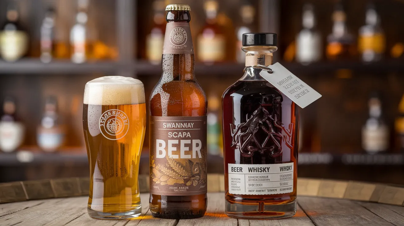 Bottle of Bere craft beer alongside a dram of whisky.