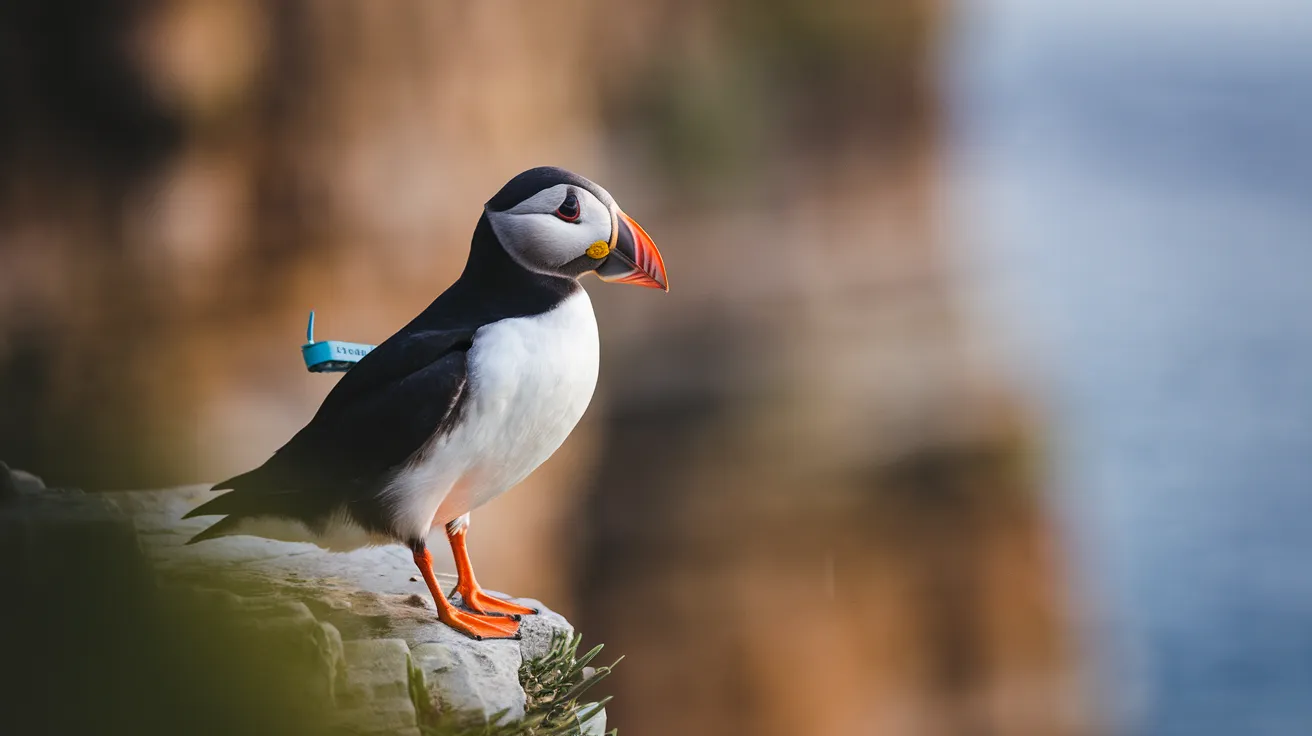 Close-up wildlife photo of an Atlantic Puffin at Marwick Head, Orkney.