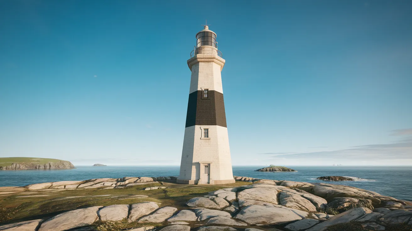 Start Point lighthouse, Sanday, with its unique vertical stripes.