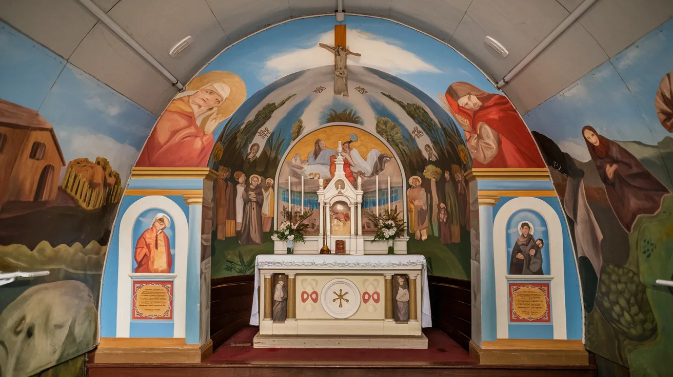 Beautifully painted interior of the Italian Chapel, Lamb Holm, Orkney.