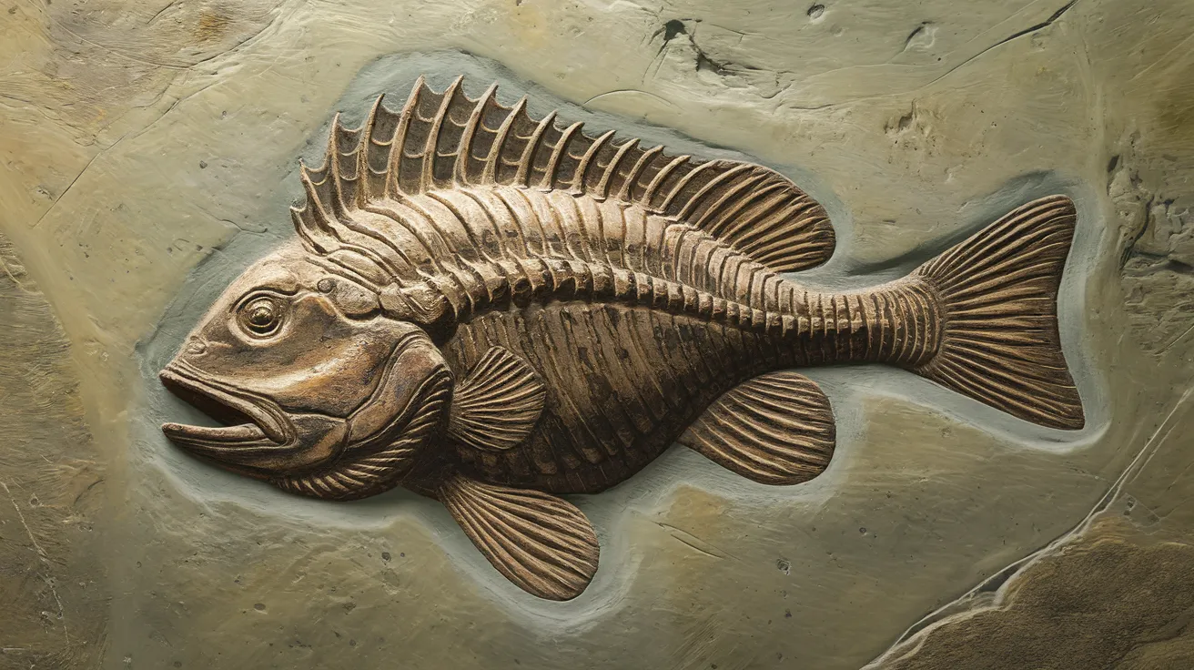 Close-up of a fossil fish embedded in Stromness Flagstone, Orkney.