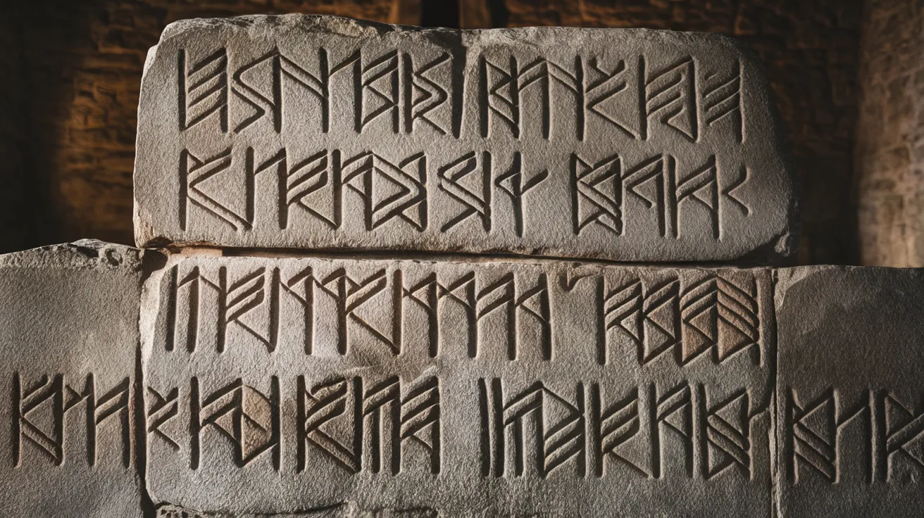 Close-up of Viking runic graffiti inside Maeshowe chambered tomb.