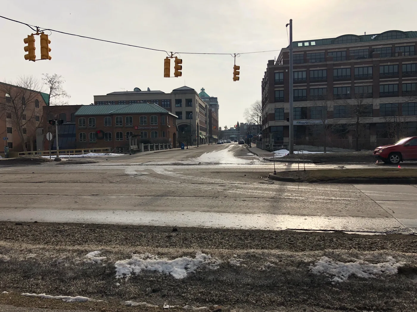 Downtown Traverse City, Michigan skyline with Grand Traverse Bay visible in the background