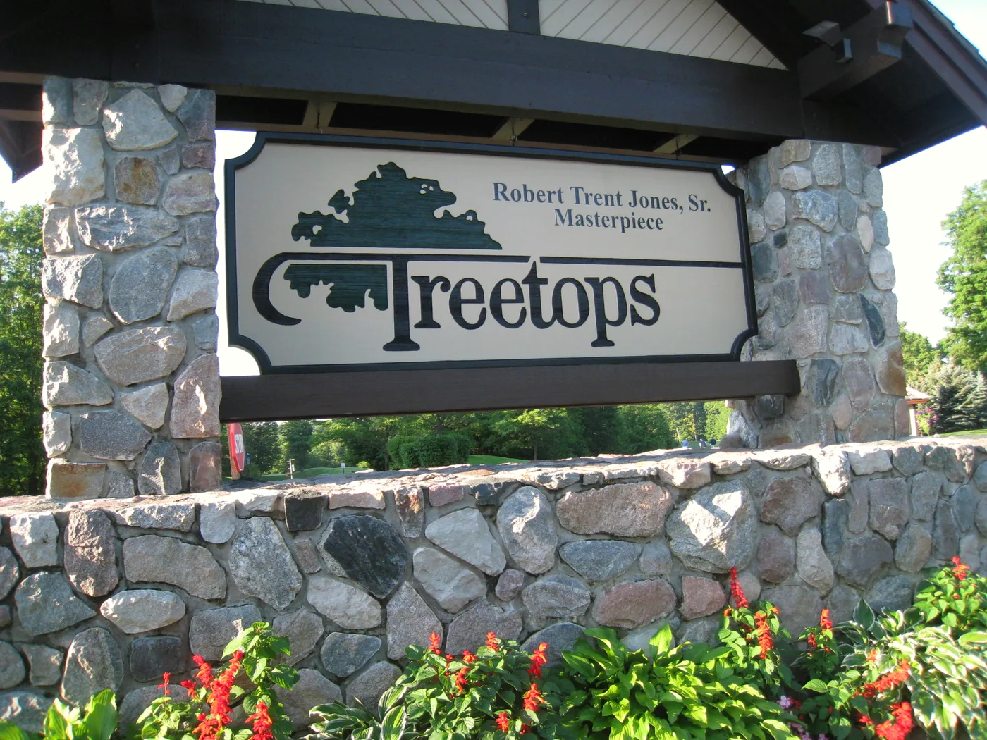 Entrance sign for the Robert Trent Jones Sr. Masterpiece course at Treetops Resort in Gaylord Michigan