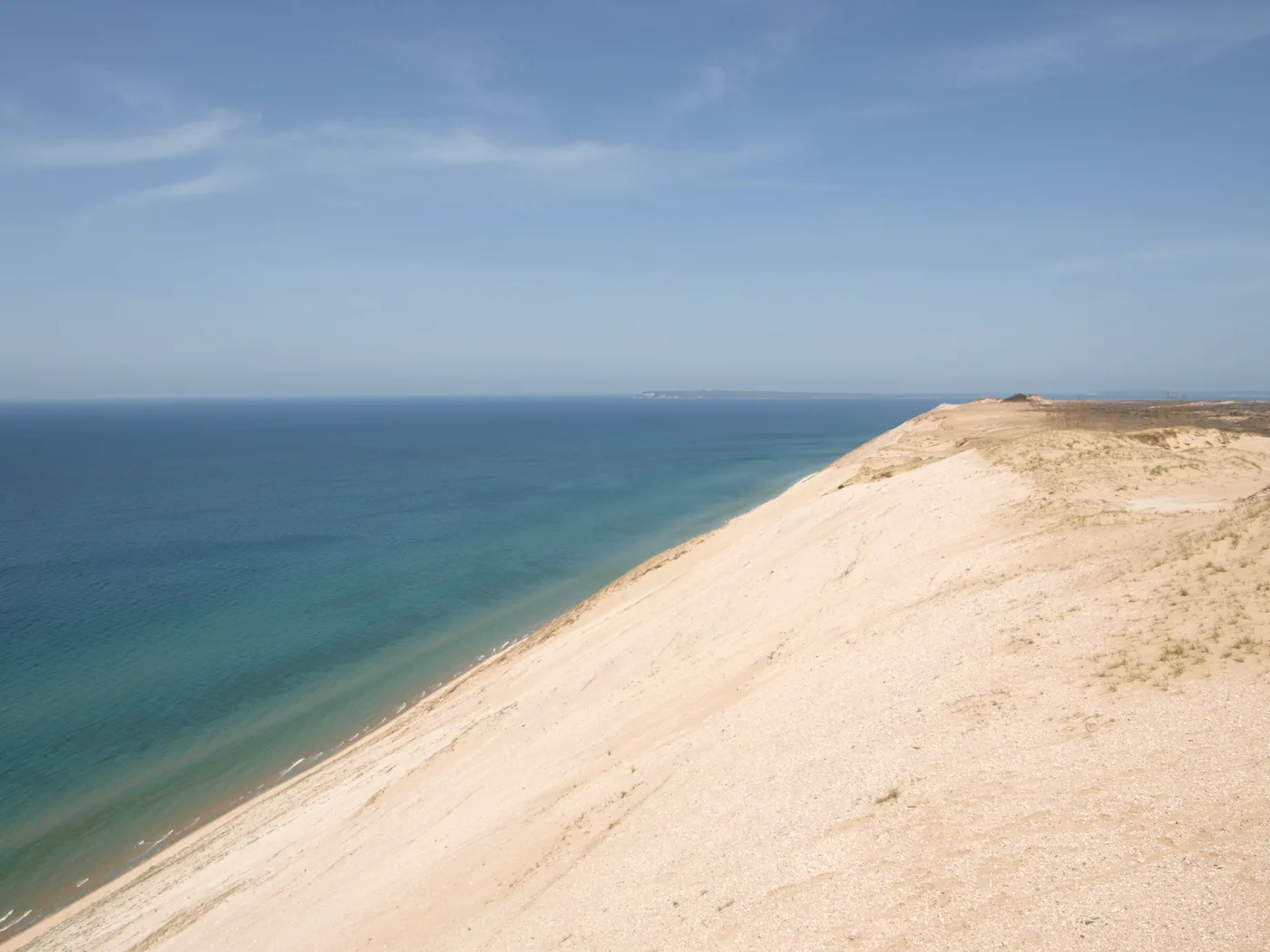 The view over the Manitou Passage from the Lake Michigan Overlook, stop nine on the Pierce Stocking Scenic Drive in Sleeping Bear Dunes National Lakeshore