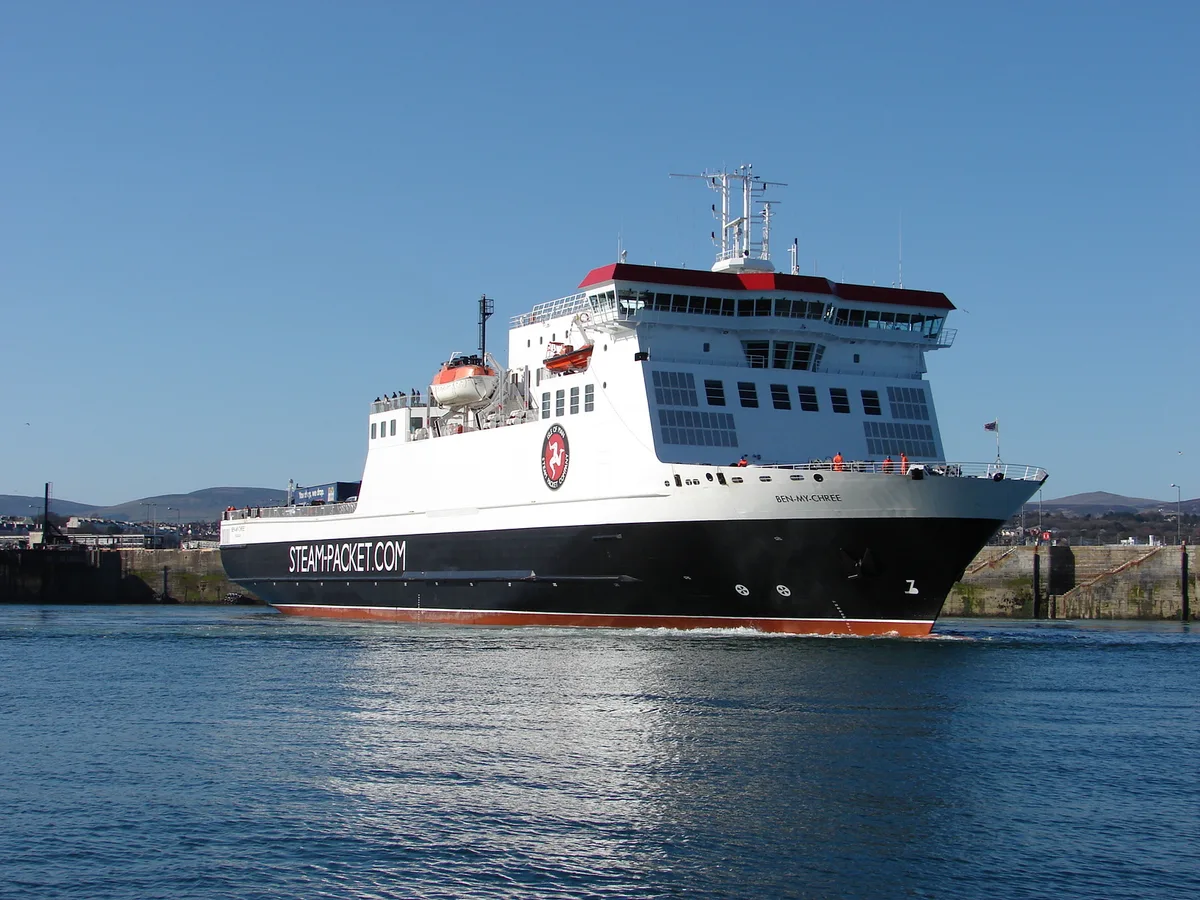 The Steam Packet ferry Ben-my-Chree under way in Douglas Harbour on a clear day