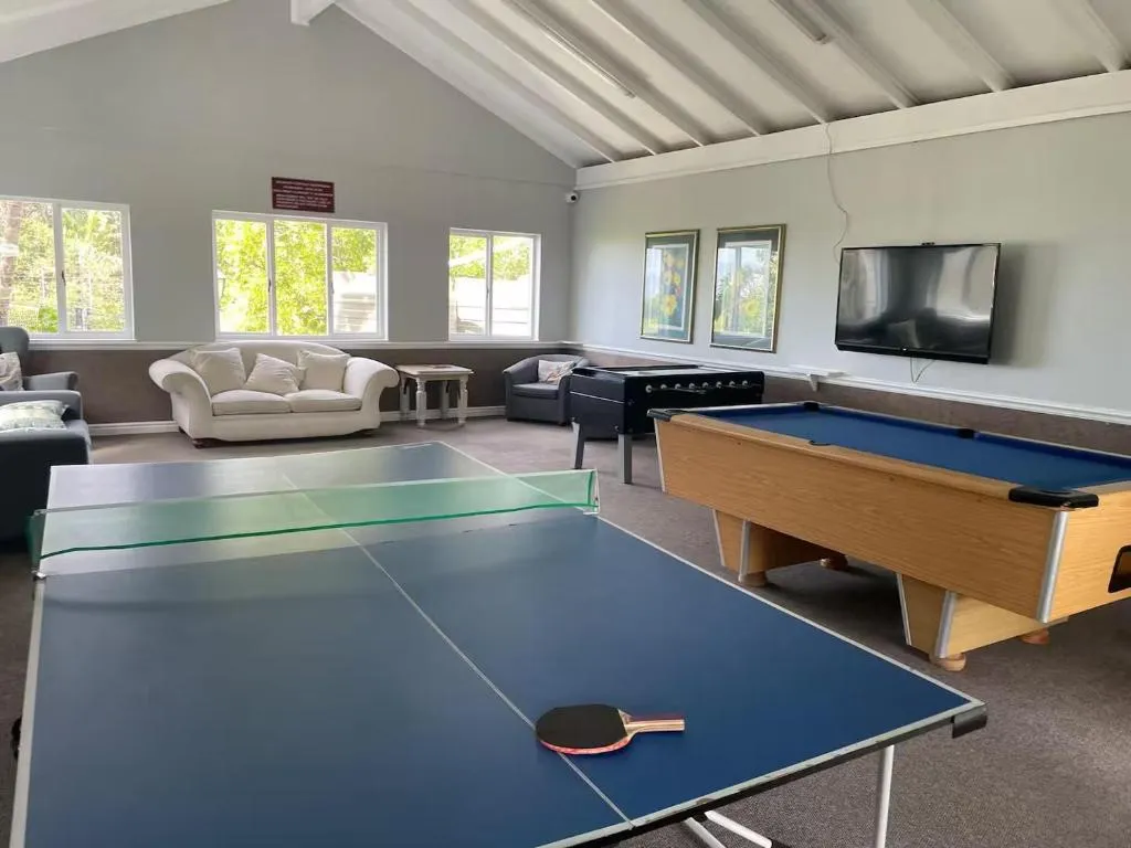 Shared games room with a pool table, table tennis and a lounge seating area