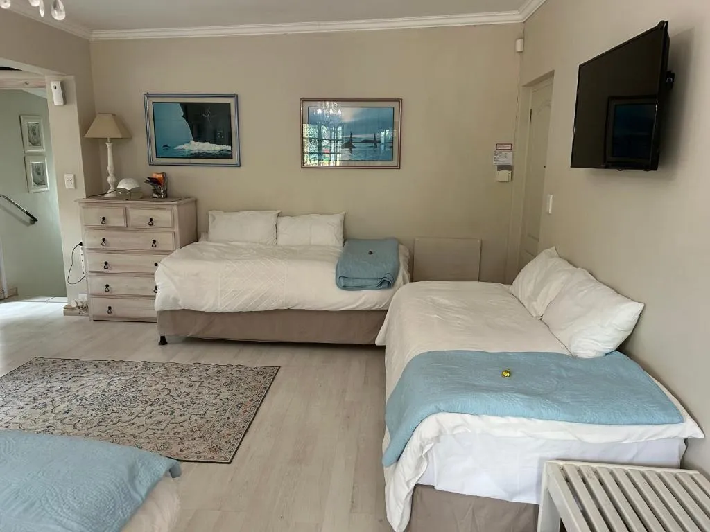 Second angle of the guest room showing twin beds and a wall-mounted TV