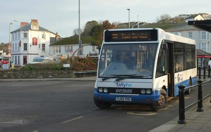 A local bus at Kingsbridge Bus Station, the change point for services continuing on to Salcombe
